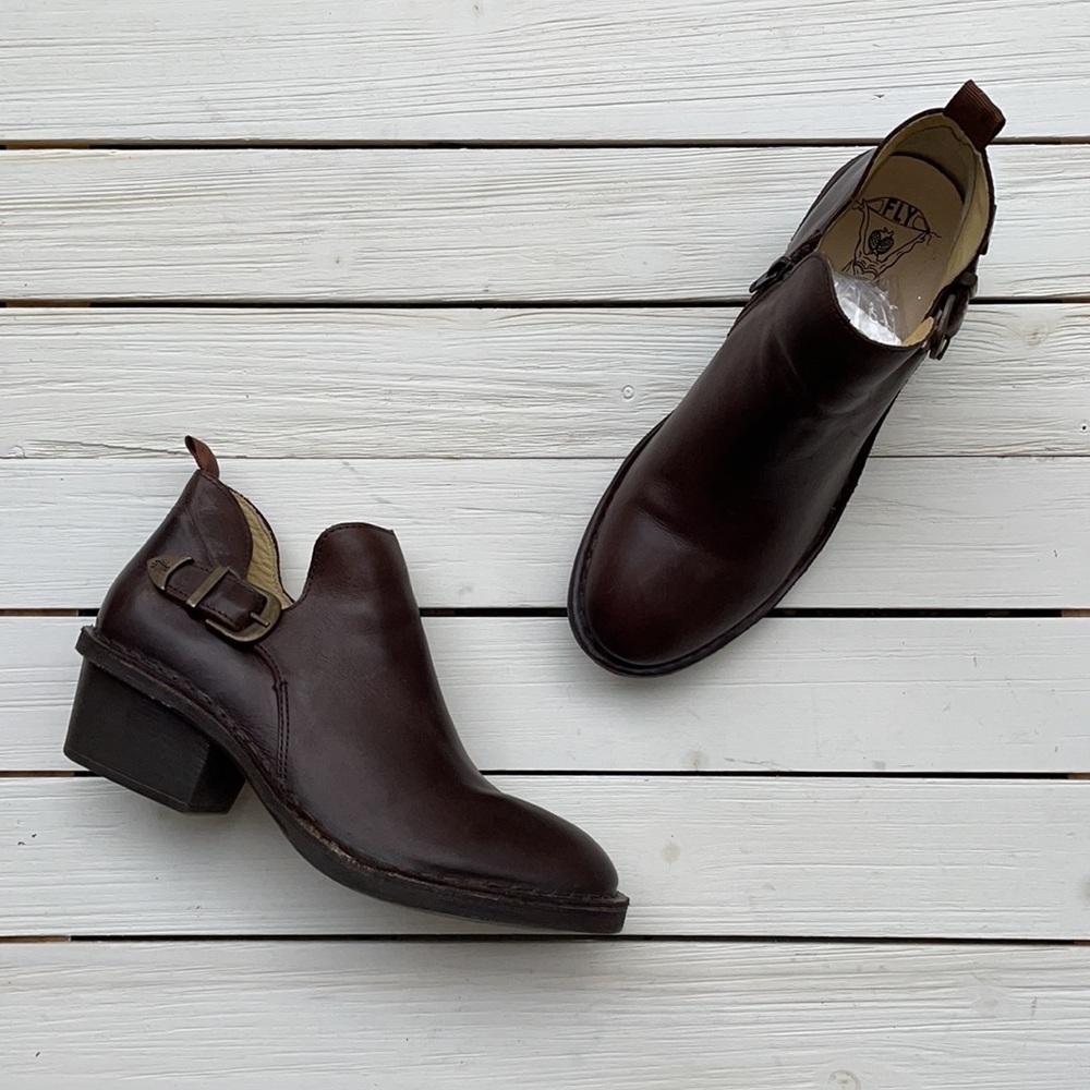 Fly London Ankle Brown Leather Boots Dark Brown size 9